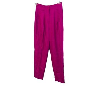Vintage 90s spectacular color rich hot pink high waist pleated 100% linen pa…